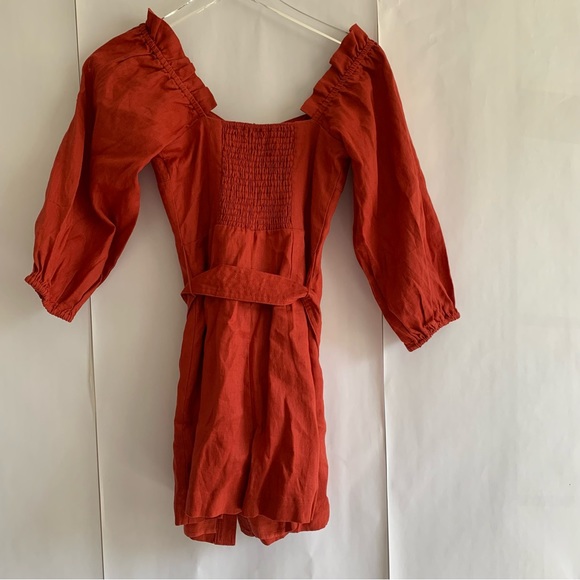 Suboo Rising Sun Button Front Linen Mini Dress brick red - Picture 8 of 13